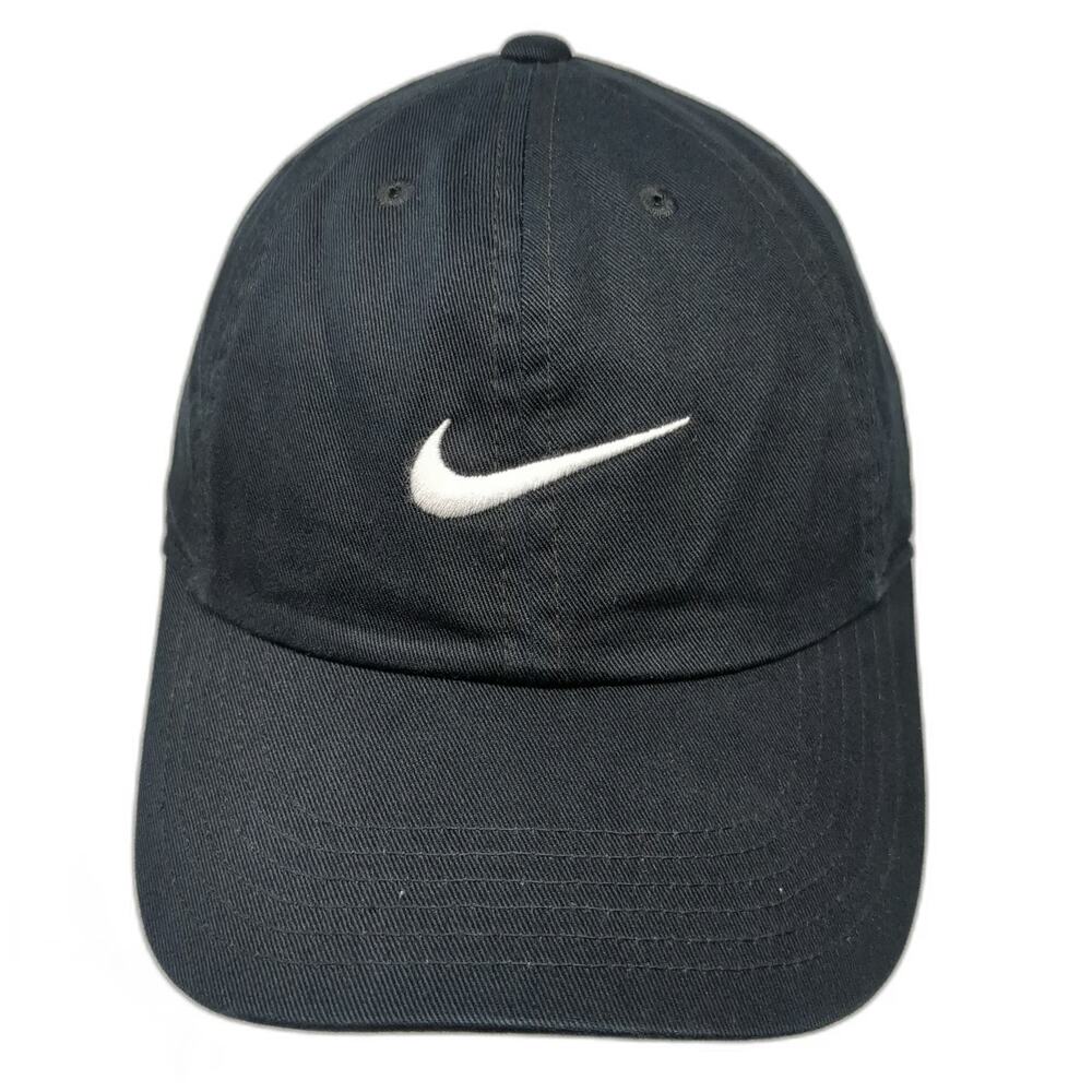 Nike Baseball Cap Black White One Size Adjustable Swoosh Slideback Cotton hat